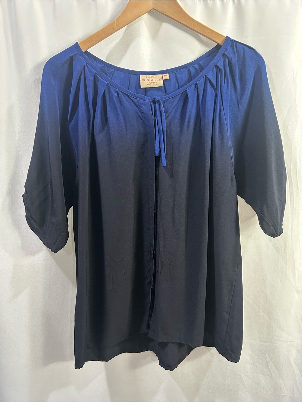 Rungolee Blue Ombré Silk Pheasant Blouse EUC